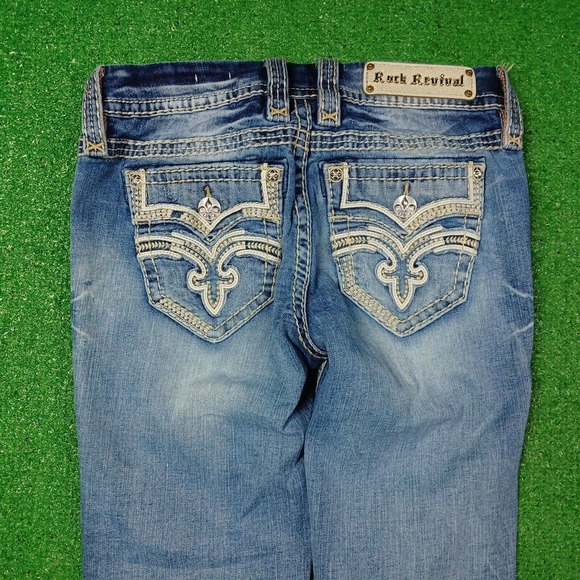 Rock Revival Jeans Womens 26 Vien Easy Crop Low Rise Stretch Faded Rhinestone - Picture 8 of 8